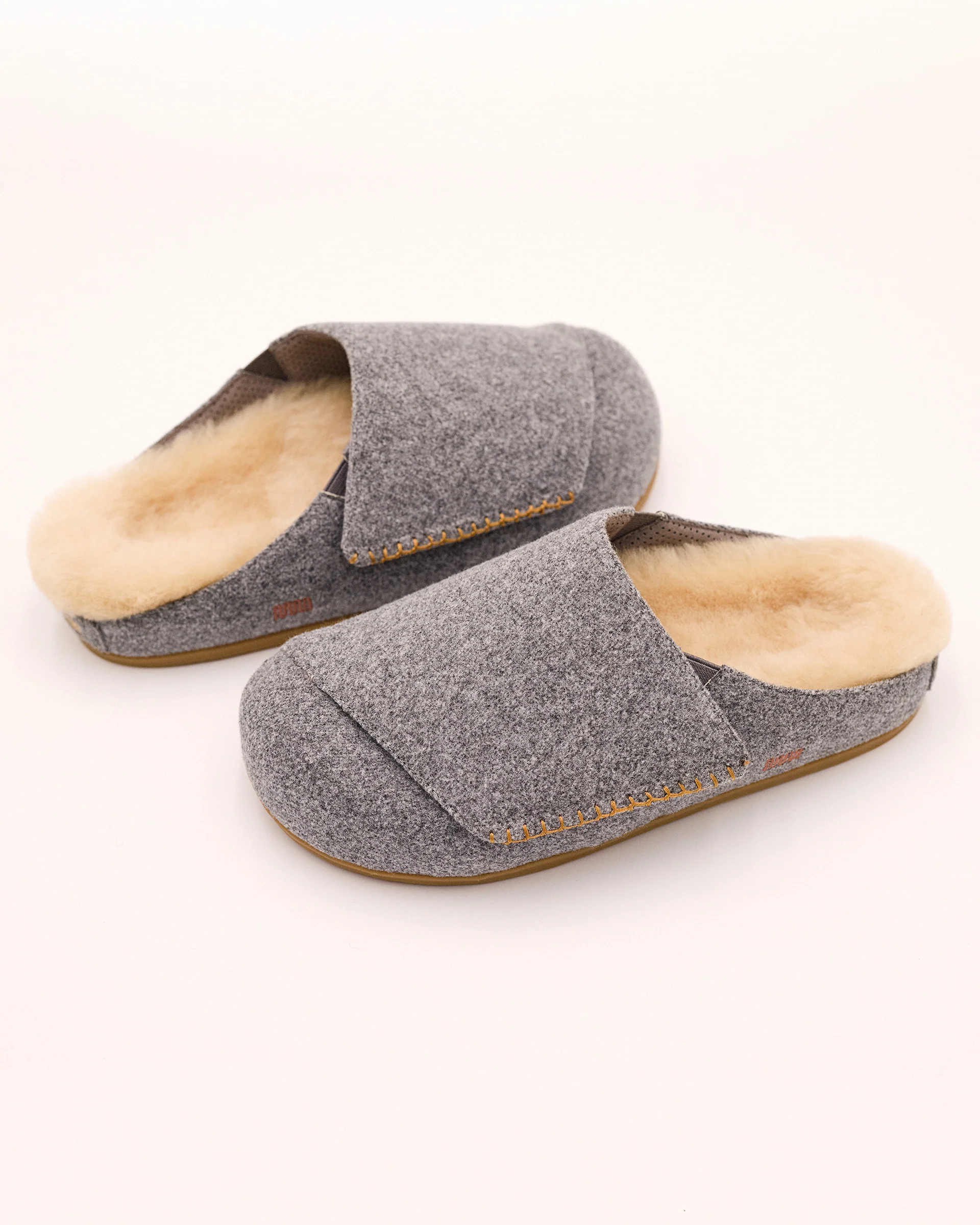 Ollie Mules in Grey Wool with Shearling - Image 4