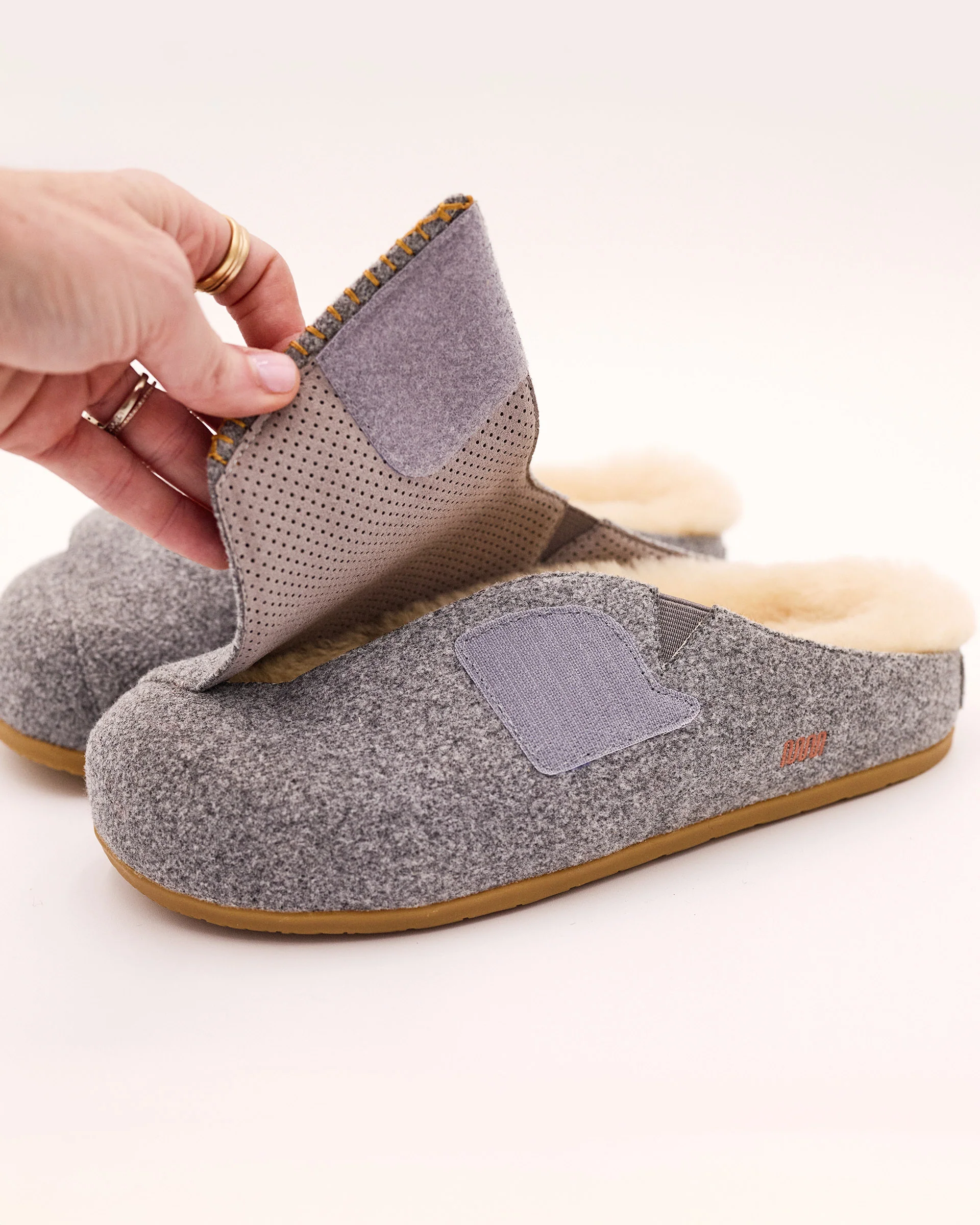 Ollie Mules in Grey Wool with Shearling - Image 5