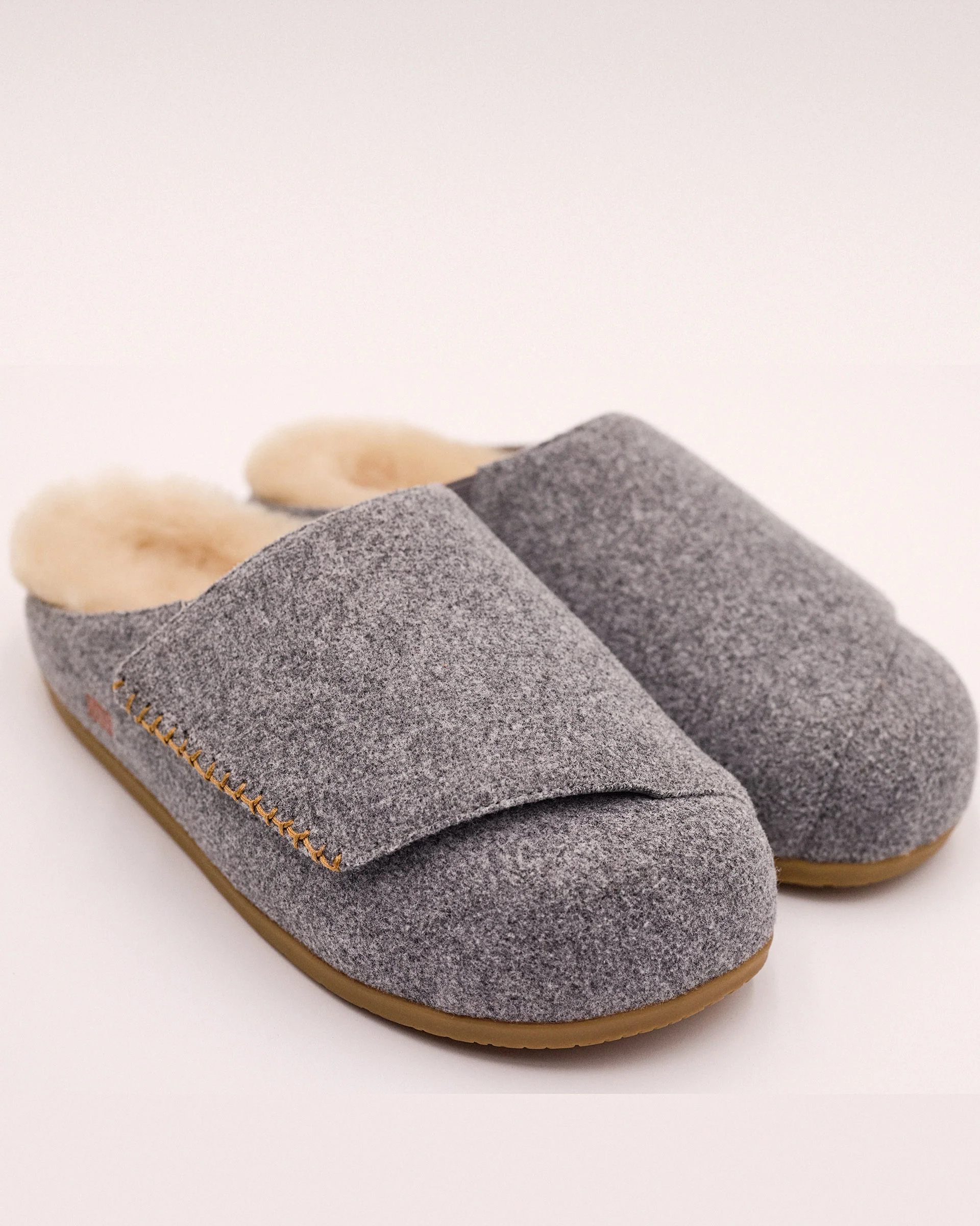 Ollie Mules in Grey Wool with Shearling - Image 6