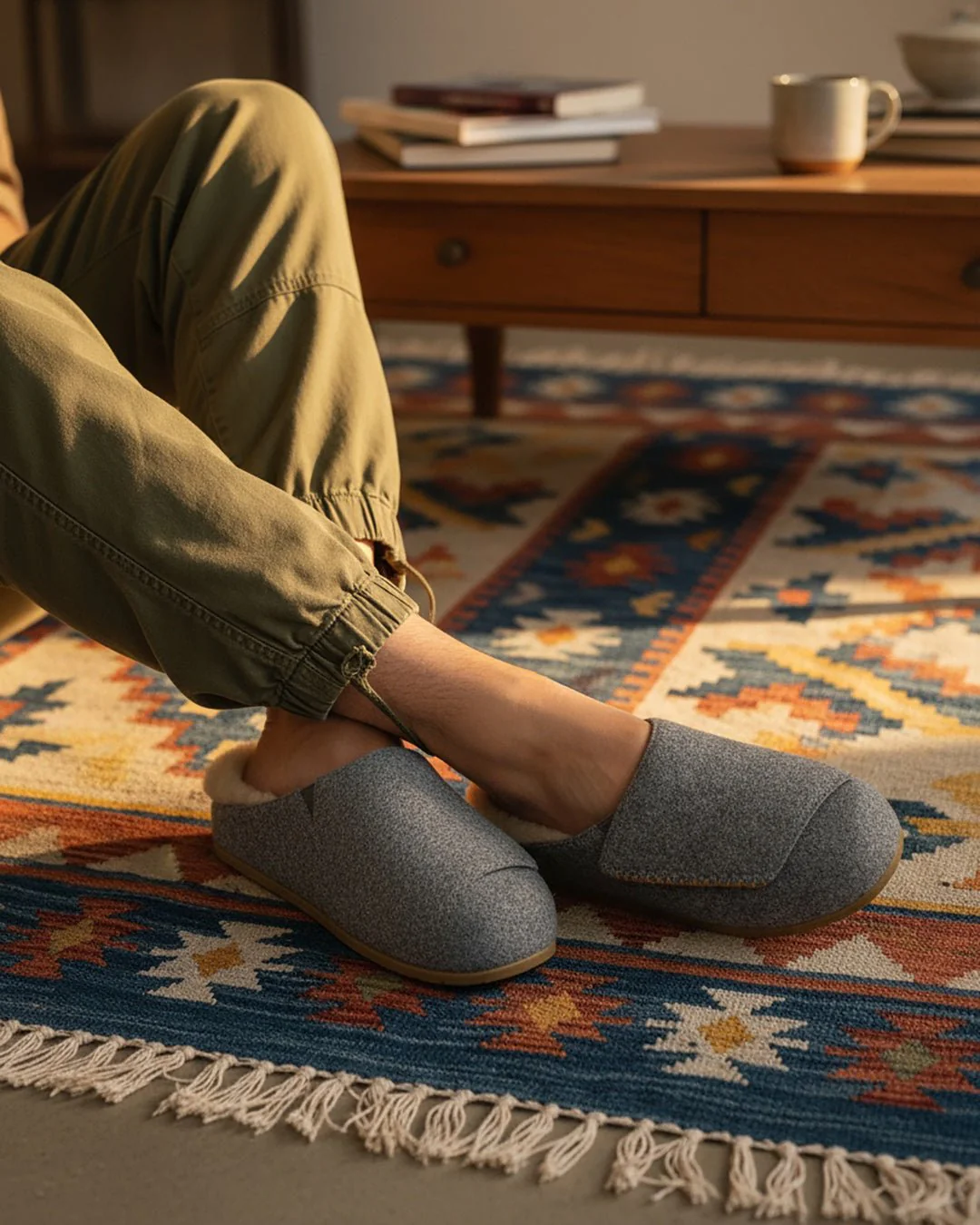 Ollie Mules in Grey Wool with Shearling - Image 7