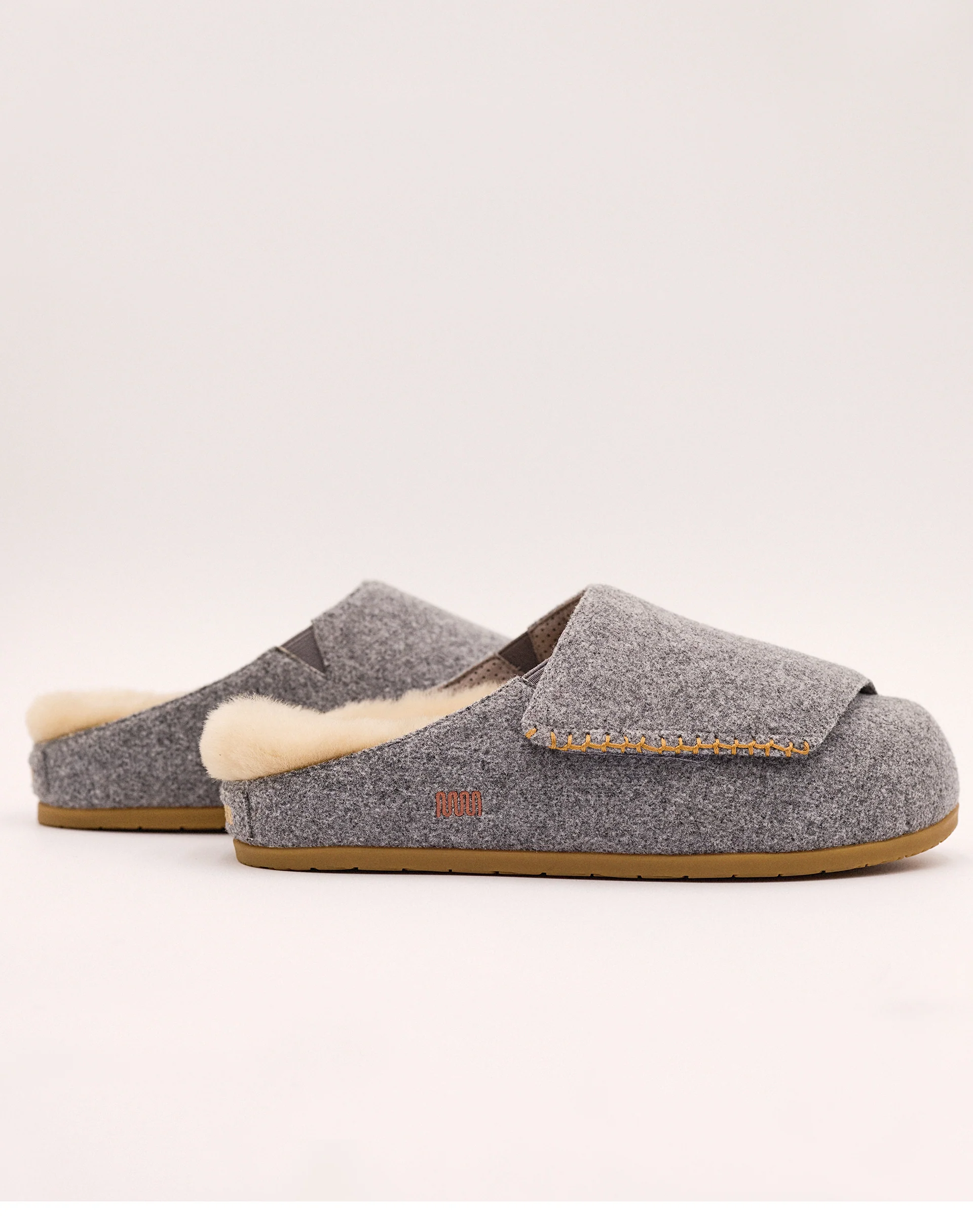 Ollie Mules in Grey Wool with Shearling - Image 8
