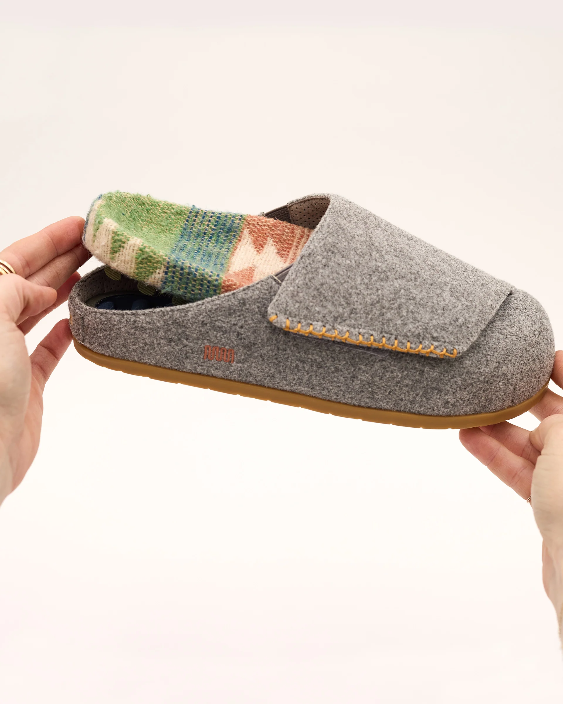 Ollie Mules in Grey Wool with Shearling - Image 9