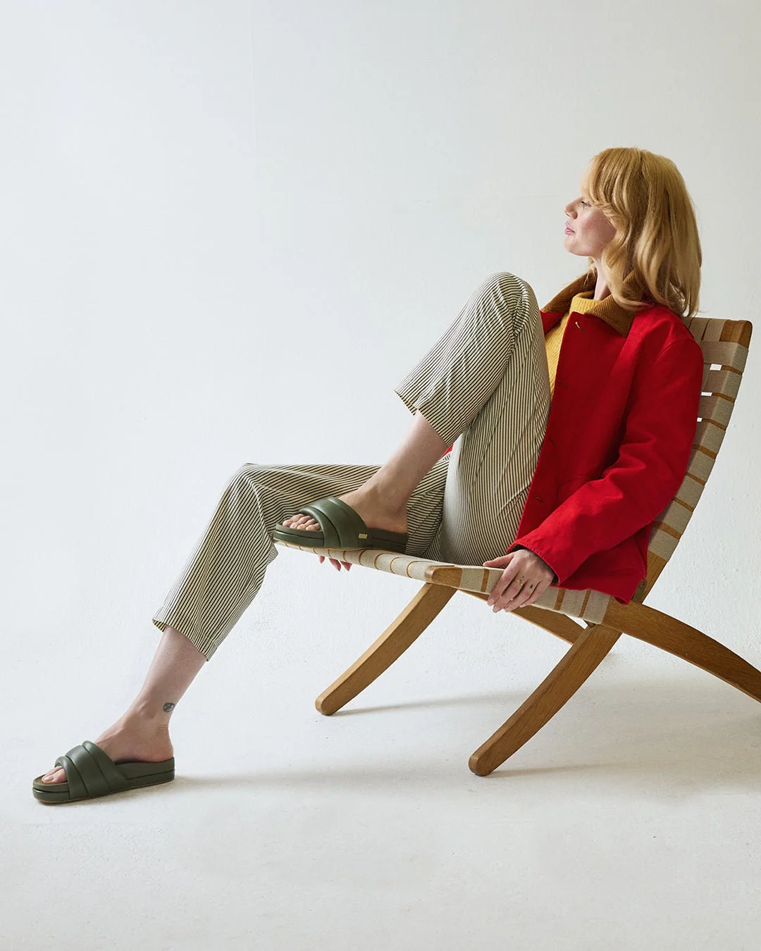 The Softie Slide - Olive Green Napa Leather - Image 8