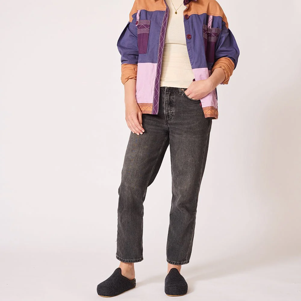 The Woolie Burro - Charcoal with Green Vegan Leather - Image 3